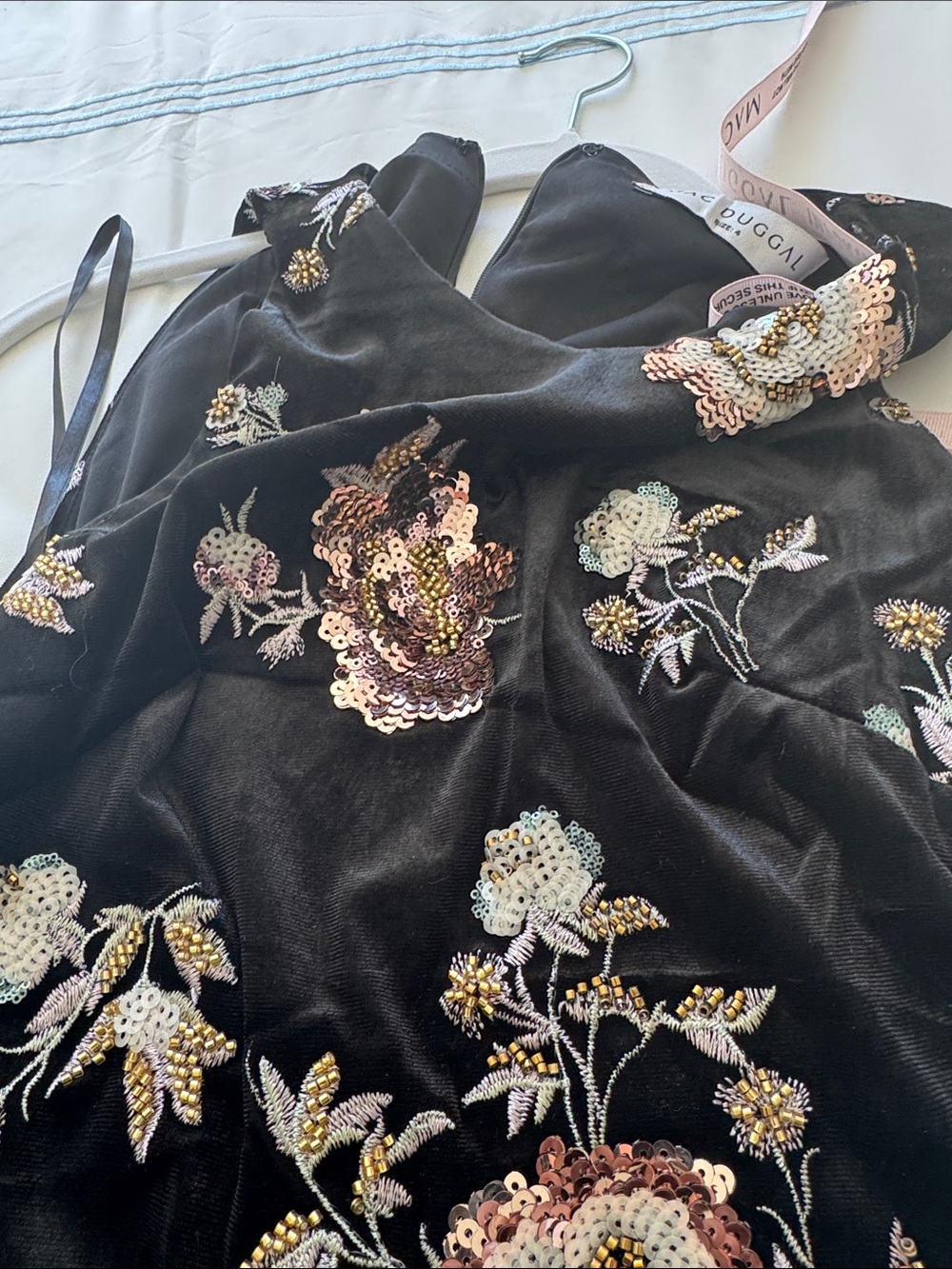 Mac Duggal Black Maxi Dress with Pink and Cream Floral Embroidery - Picture 4 of 4